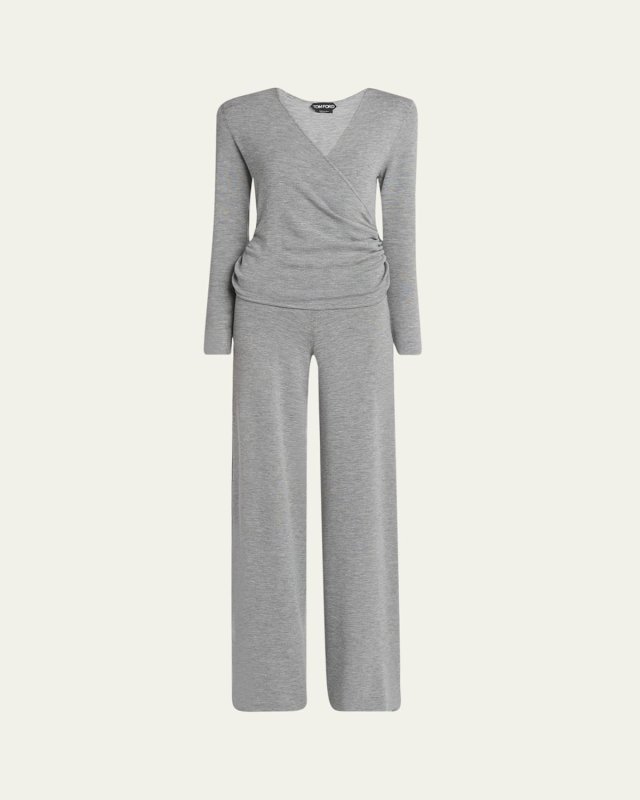 V-Neck Wrap Wide-Leg Jumpsuit